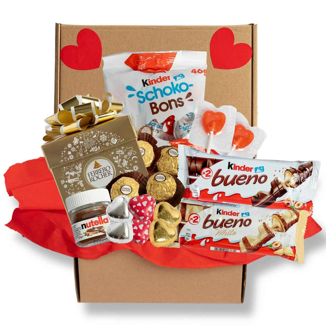 Original valentine's day gift with ferrero rocher chocolates, kinder bueno, nutella and lollipops – romantic sweet box to fall in love with – ideal surprise for boyfriend, girlfriend or special person