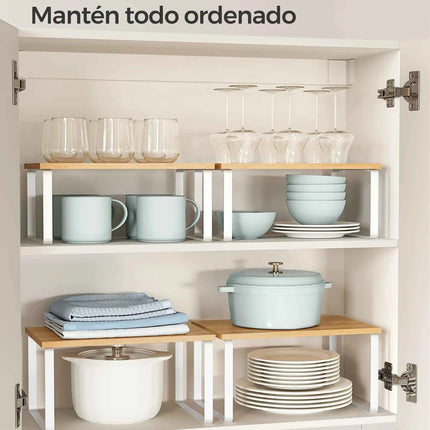 SONGMICS Spice Rack Set of 2, Extendable Kitchen Organizer, Adjustable Metal and Engineered Wood Shelves in Cloud White and Natural Beige, supports up to 15kg for spices and utensils, easy to assemble with illustrated instruc