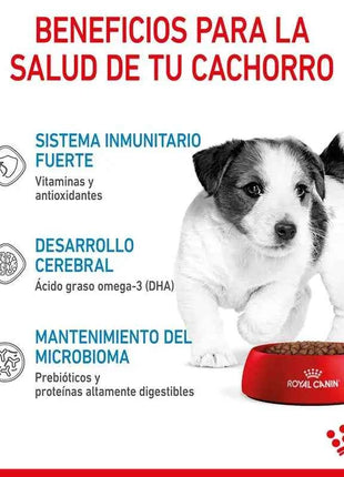 Royal Canin Mini Puppy 8KG dog food for small breed puppies up to 10 kg, with balanced nutrition, high energy for growth, and enriched with vitamins C and E for immune support and digestive health.