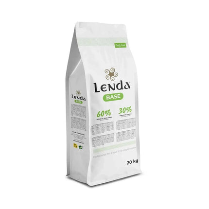 Lenda Base Daily Food 20kg - Natural Dog Food for All Ages, with 24% Protein and 11% Fat, featuring Dehydrated Animal Protein, Prebiotics for Digestive Health, and Joint Support Ingredients like Glucosamine and MSM.