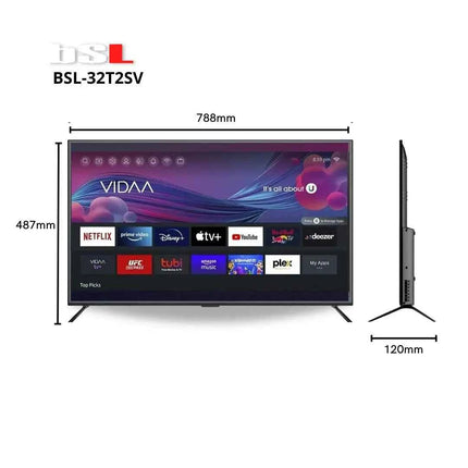 BSL-32T2SV VIDAA SMART TV 32 Inches | 720P HD, WiFi, RJ45, 3 HDMI Ports, 2 USB, Digital Tuner | Access YouTube, Netflix, Disney+ | Total Connectivity and Multimedia Playback