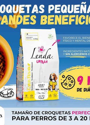 Lenda Urban Farm Chicken - Natural Dog Food for Mini-Medium Breeds, high protein content 36.5%, suitable for adult dogs, supports bone health with meat-based ingredients like chicken, pork, and beef.