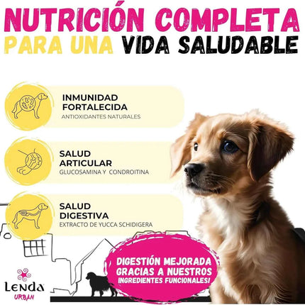 Lenda Urban First Bite Puppy – Natural Complete and Balanced Dog Food for Puppies, 30% Protein, with Chicken, Pork, and Beef, promoting Digestive Health, Granule Format.