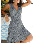 Nuovo vestito casuale a pois donne scollo a V senza maniche fasciatura vestito da spiaggia estate abiti bohémien per le donne vestiti S-5XL