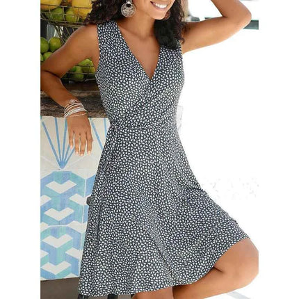 Nuovo vestito casuale a pois donne scollo a V senza maniche fasciatura vestito da spiaggia estate abiti bohémien per le donne vestiti S-5XL