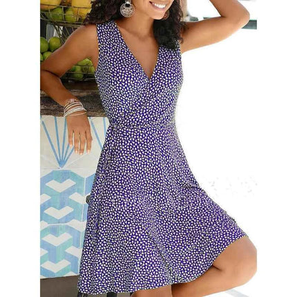 Nuovo vestito casuale a pois donne scollo a V senza maniche fasciatura vestito da spiaggia estate abiti bohémien per le donne vestiti S-5XL