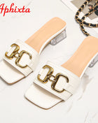 Aphixta 2025 Metal Buckle 3.5cm Clear Square Heels Manufacturers Games Presentations Women Peep Toe Cool Slippers Summer Sandals Elegant Shoes