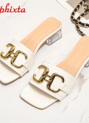 Aphixta 2025 Metal Buckle 3.5cm Clear Square Heels Manufacturers Games Presentations Women Peep Toe Cool Slippers Summer Sandals Elegant Shoes