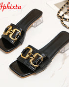 Aphixta 2025 Metal Buckle 3.5cm Clear Square Heels Manufacturers Games Presentations Women Peep Toe Cool Slippers Summer Sandals Elegant Shoes