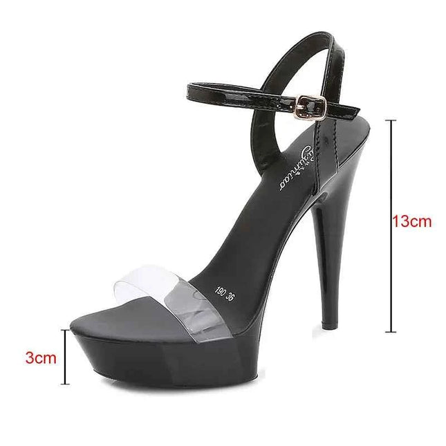 Sandali con tacco alto da donna con strass neri rossi argentati Décolleté con plateau estivi sexy Scarpe con tacco fine in pelle verniciata colorata da donna