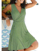 Nuovo vestito casuale a pois donne scollo a V senza maniche fasciatura vestito da spiaggia estate abiti bohémien per le donne vestiti S-5XL