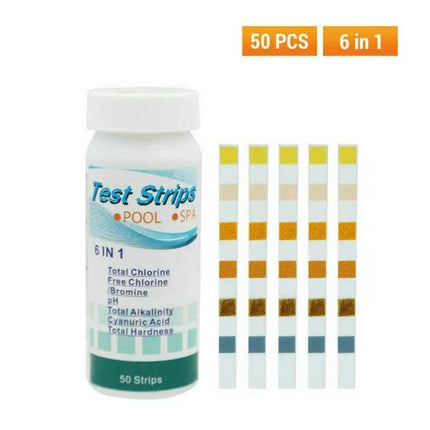 50 pz/bottiglia 6 in 1 Piscina Spa Strisce reattive acqua Acido Durezza dell'acqua Cloro Alcalinità PH Bromo cianourico Strumenti di test