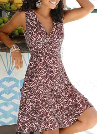 Nuovo vestito casuale a pois donne scollo a V senza maniche fasciatura vestito da spiaggia estate abiti bohémien per le donne vestiti S-5XL