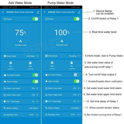 KONLEN Tuya Water Level Sensor WIFI Smart Home Leakage Flood Alarm Controller Meter Pool Vape Tank Flow Detector Leak Protection