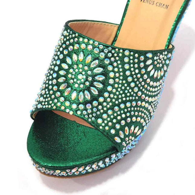 Scarpe nigeriane da donna Sexy con borse abbinate Set scarpe da festa e borse da donna africane Set sandali alti da donna di colore verde
