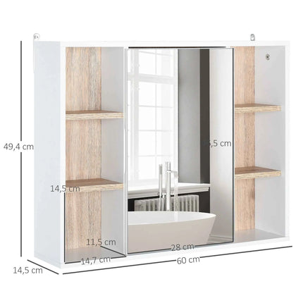 Homcom Bathroom Cabinet with Mirror with Interior Space and Open Shelves