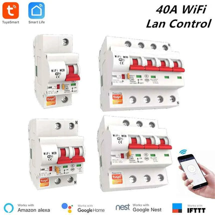 Tuya 40A 1P/2P/3P/4P WiFi Smart Circuit Breaker Automatic Switch overload short circuit protection with Alexa Google home