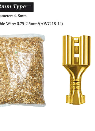 500 Pcs Gold Tone Brass Electrical Connectors, Male and Female Crimp Terminals, Car Speaker Set, 2.8/6.3 Female, 4.8 Male