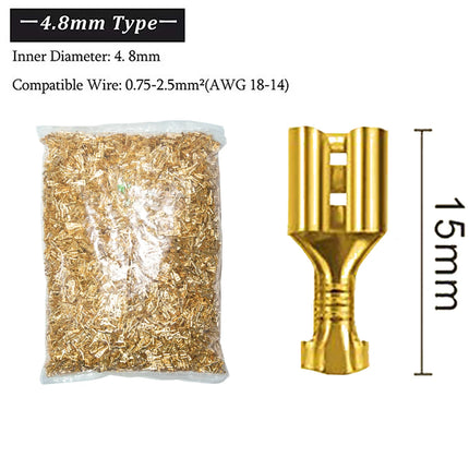 500 Pezzi Connettori Elettrici in Ottone Dorato, Terminali a Crimpare Femmina e Maschio, Set per Altoparlanti Auto, 2.8/6.3 Femmina, 4.8 Maschio
