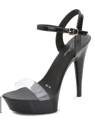 Women's High Heel Sandals with Black Red Silver Rhinestones Sexy Summer Platform Pumps Colorful Patent Leather Stiletto Shoes