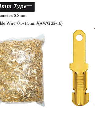 500 Pcs Gold Tone Brass Electrical Connectors, Male and Female Crimp Terminals, Car Speaker Set, 2.8/6.3 Female, 4.8 Male