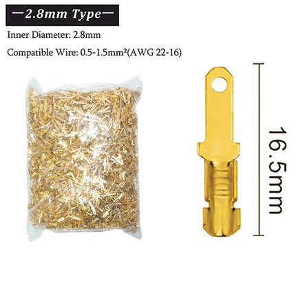 500 Pezzi Connettori Elettrici in Ottone Dorato, Terminali a Crimpare Femmina e Maschio, Set per Altoparlanti Auto, 2.8/6.3 Femmina, 4.8 Maschio