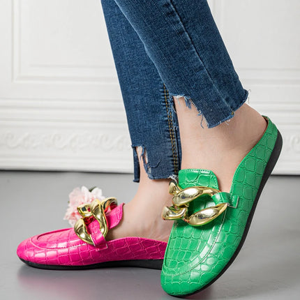 Pantofola da donna estiva tacchi bassi scivoli Casual infradito punta tonda nuovo arrivo Brand Design catena d'oro chiusa Slip On scarpe Mulles