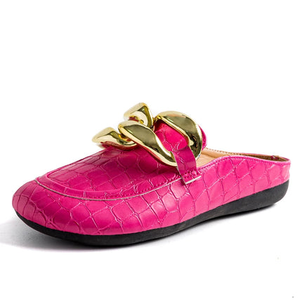 Pantofola da donna estiva tacchi bassi scivoli Casual infradito punta tonda nuovo arrivo Brand Design catena d'oro chiusa Slip On scarpe Mulles