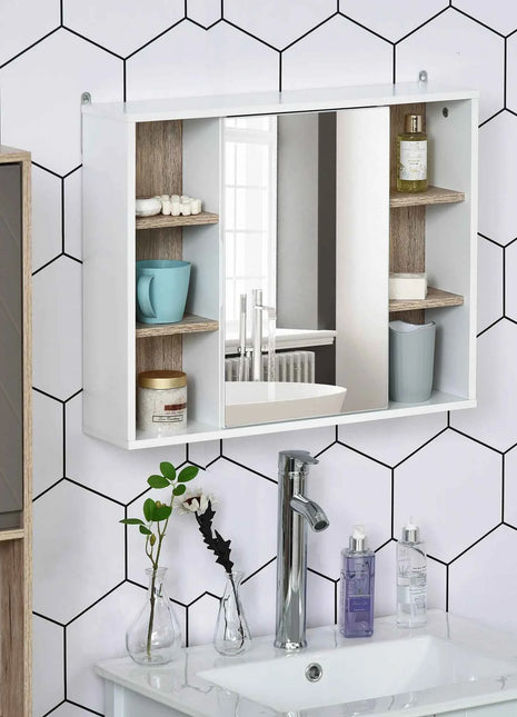 Homcom Bathroom Cabinet with Mirror with Interior Space and Open Shelves