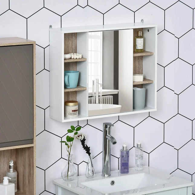 Homcom Bathroom Cabinet with Mirror with Interior Space and Open Shelves