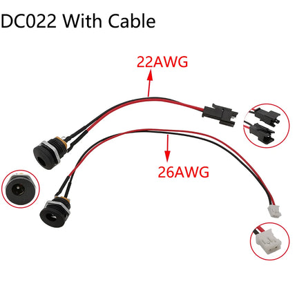 2 Pz 5.5x2.1mm DC Femmina Martinetti Presa di Alimentazione Montaggio A Pannello Connettore A Saldare Con Cavo 5.5*2.1 DC-022B DC-022 DC-099