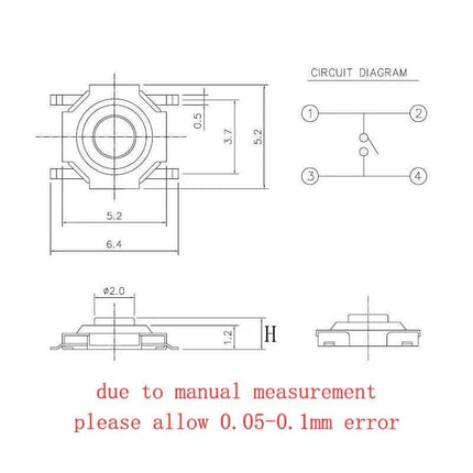 50 Pezzi Pulsanti Tattili SMD 4*4mm, Microinterruttore PCB a 4 Pin, Tasti 4x4x1.7/2/2.3/2.5/3/3.5/4.3mm