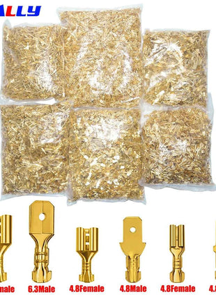 500 Pezzi Connettori Elettrici in Ottone Dorato, Terminali a Crimpare Femmina e Maschio, Set per Altoparlanti Auto, 2.8/6.3 Femmina, 4.8 Maschio
