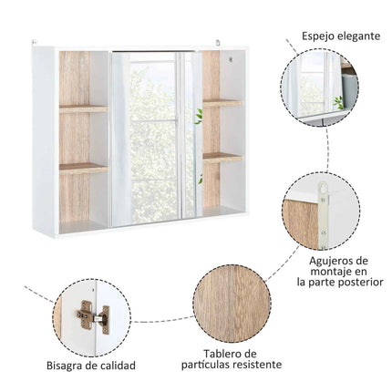 Homcom Bathroom Cabinet with Mirror with Interior Space and Open Shelves