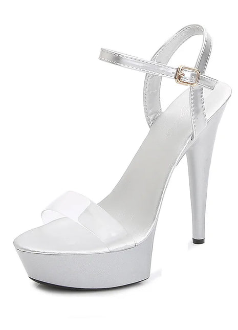 Sandali con tacco alto da donna con strass neri rossi argentati Décolleté con plateau estivi sexy Scarpe con tacco fine in pelle verniciata colorata da donna