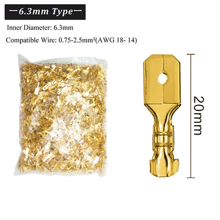 500 Pezzi Connettori Elettrici in Ottone Dorato, Terminali a Crimpare Femmina e Maschio, Set per Altoparlanti Auto, 2.8/6.3 Femmina, 4.8 Maschio