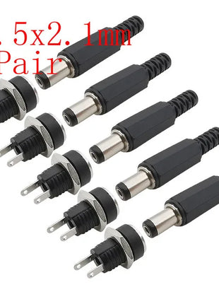 5 paia 5.5x2.1mm spina maschio di alimentazione CC + connettori presa jack femmina dado a vite adattatore per montaggio a pannello 5.5*2.1mm 12V 3A DC022