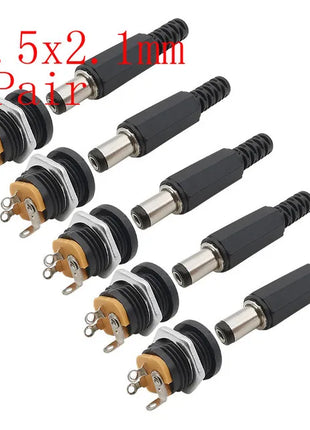 5 paia 5.5x2.1mm spina maschio di alimentazione CC + connettori presa jack femmina dado a vite adattatore per montaggio a pannello 5.5*2.1mm 12V 3A DC022