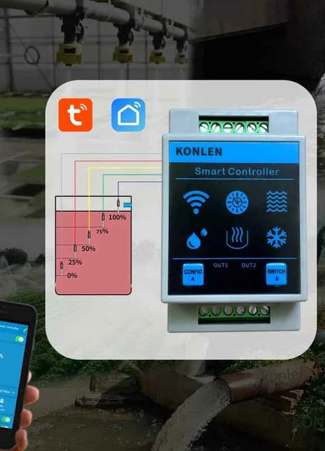 KONLEN Tuya Water Level Sensor WIFI Smart Home Leakage Flood Alarm Controller Meter Pool Vape Tank Flow Detector Leak Protection