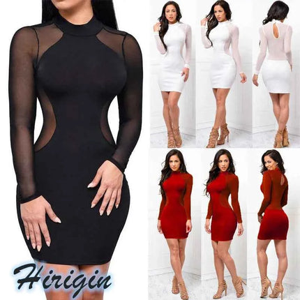 Abiti estivi Nuove donne Estate Casual Manica lunga O-Collo Abito senza schienale Sexy pizzo Vedi anche se Mini abito S-XL