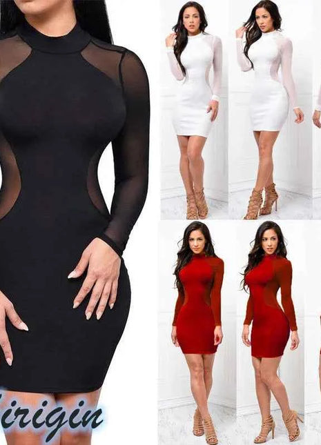 Abiti estivi Nuove donne Estate Casual Manica lunga O-Collo Abito senza schienale Sexy pizzo Vedi anche se Mini abito S-XL