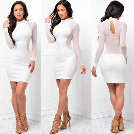 Abiti estivi Nuove donne Estate Casual Manica lunga O-Collo Abito senza schienale Sexy pizzo Vedi anche se Mini abito S-XL
