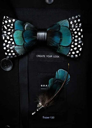JEMYGINS Papillon con Piume Naturali Fatto a Mano - Set con Spilla Regalo