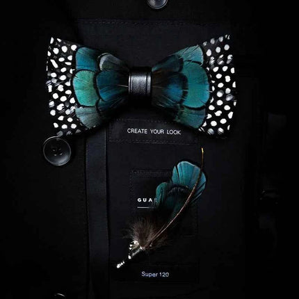 JEMYGINS Papillon con Piume Naturali Fatto a Mano - Set con Spilla Regalo