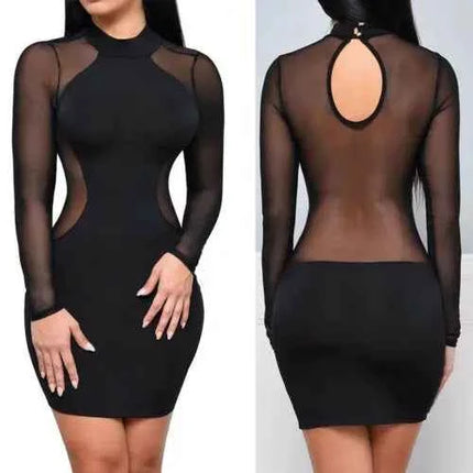 Abiti estivi Nuove donne Estate Casual Manica lunga O-Collo Abito senza schienale Sexy pizzo Vedi anche se Mini abito S-XL