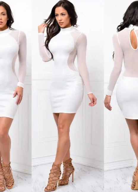Abiti estivi Nuove donne Estate Casual Manica lunga O-Collo Abito senza schienale Sexy pizzo Vedi anche se Mini abito S-XL