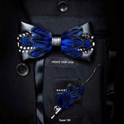 JEMYGINS Papillon con Piume Naturali Fatto a Mano - Set con Spilla Regalo