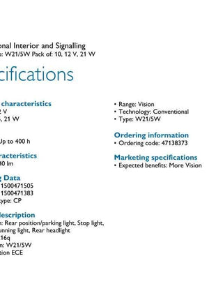 Philips Vision W21/5W T20 7443 12066CP Standard Original Auto Turn Signal Lamps Stop Light Rear Light DRL Wholesale 10pcs