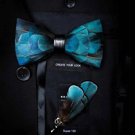 JEMYGINS Papillon con Piume Naturali Fatto a Mano - Set con Spilla Regalo