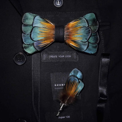 JEMYGINS Papillon con Piume Naturali Fatto a Mano - Set con Spilla Regalo